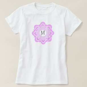Shades of Purple Floral Design Pattern Add Initial T-Shirt