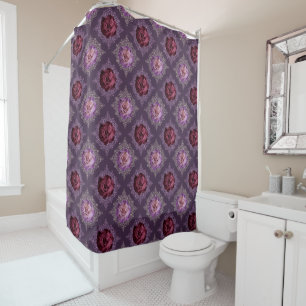 SHADES OF PURPLE FLORAL ROSES SHOWER CURTAIN