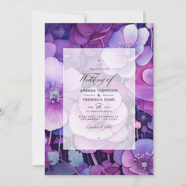 Shades of Purple Floral Wedding Invitation (Front)