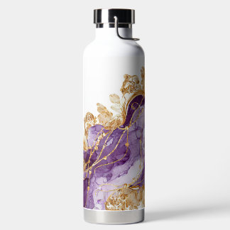 SHADES OF PURPLE & GOLD AGATE LIQUID PATTERN WATER BOTTLE