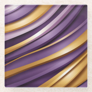 SHADES OF PURPLE & GOLD STRIPES GLASS COASTER