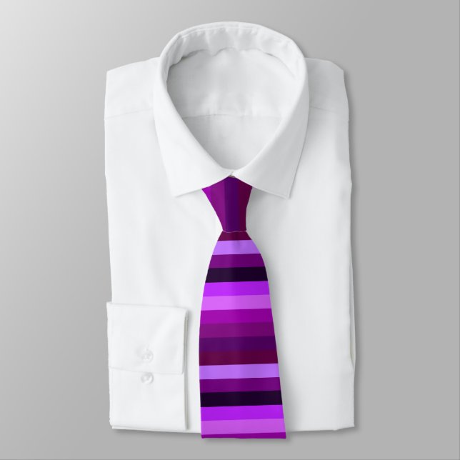 Shades of Purple Horizontal Stripes Tie (Tied)