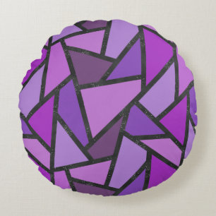 Shades of purple stained glass pattern round cushion