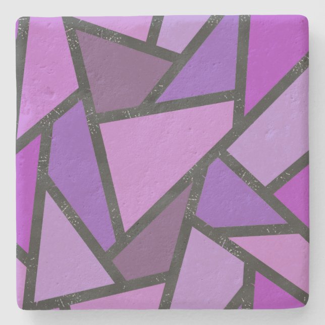 Shades of purple stained glass pattern stone coaster (Front)