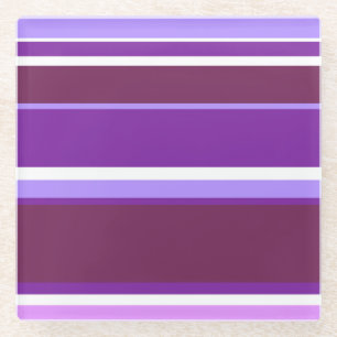 Shades of purple stripes glass coaster