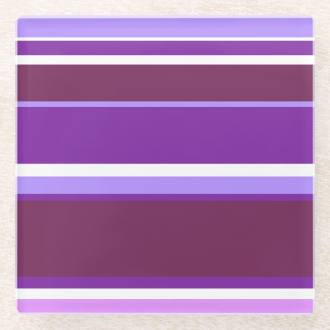 Shades of purple stripes glass coaster (Front)