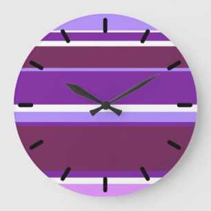Shades of purple stripes large clock