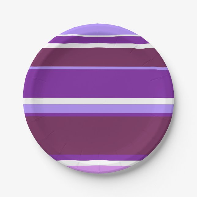 Shades of purple stripes paper plate (Front)