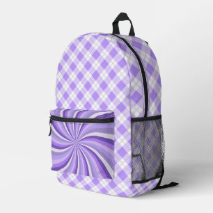 SHADES OF PURPLE SUNBURST AND PLAID PATTERN PRINTED BACKPACK