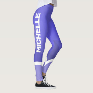 Shades of purple with white name and stripe modern leggings