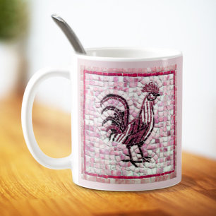 Shades of Red and Black Mosaic Chicken Art Coffee Mug