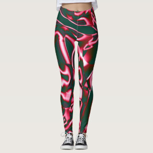 Shades of red pink on abstract tapes up dark cyan leggings
