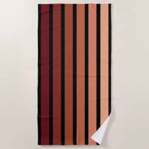 Shades Of Red Stripes On Black Beach Towel