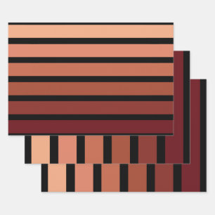 Shades Of Red Stripes On Black Wrapping Paper Sheet