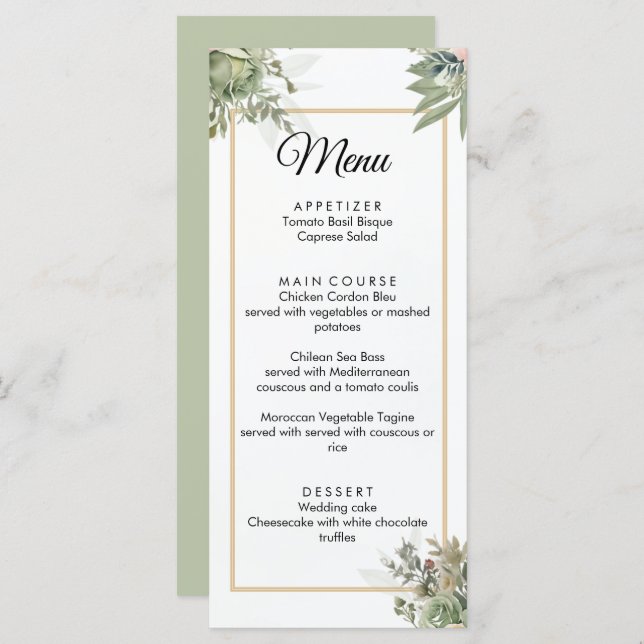 Shades of Sage Wedding Menu (Front/Back)