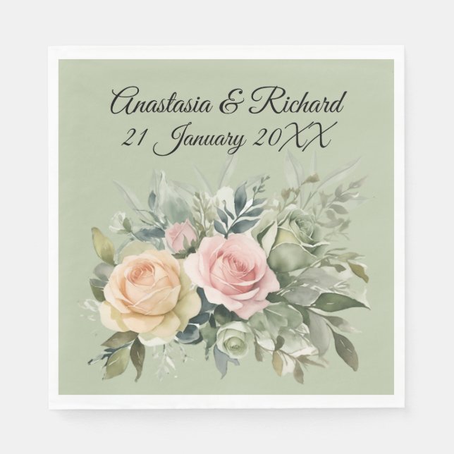 Shades of Sage Wedding Napkin (Front)