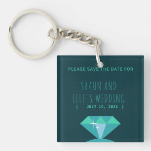Shades of Teal Diamond Ring Save The Date Key Ring