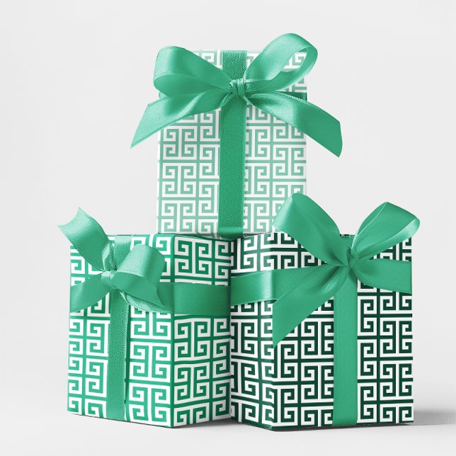 Shades of Teal Green Greek Key Wrapping Paper Sheet (Shades of Teal Green Greek Key Wrapping Paper Sheets)
