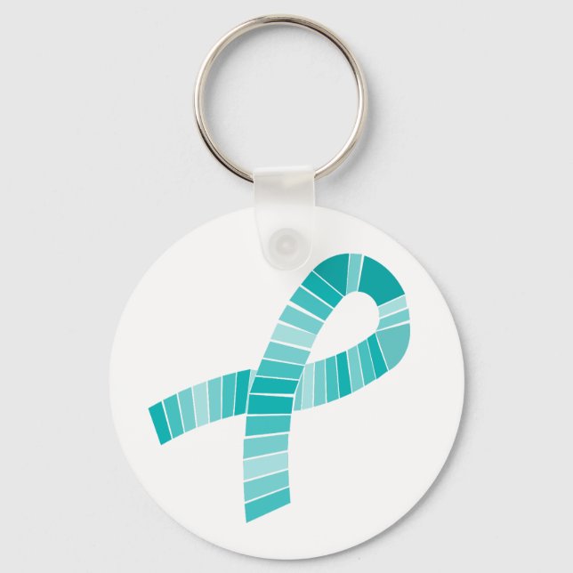 Shades of Teal Ribbon Food Allergy Awareness Key Ring (Front)