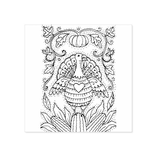 SHADES OF THANKSGIVING TURKEY, CORN & PUMPKIN FOLK RUBBER STAMP (Imprint)