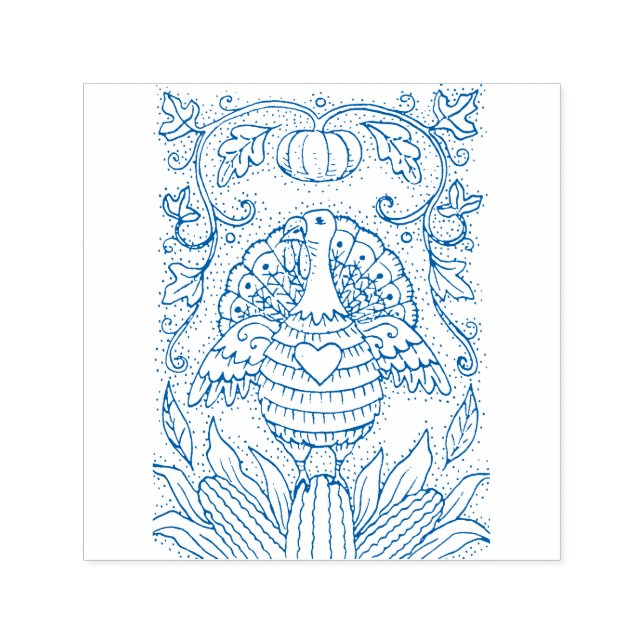 SHADES OF THANKSGIVING TURKEY, CORN & PUMPKIN FOLK SELF-INKING STAMP (Design)