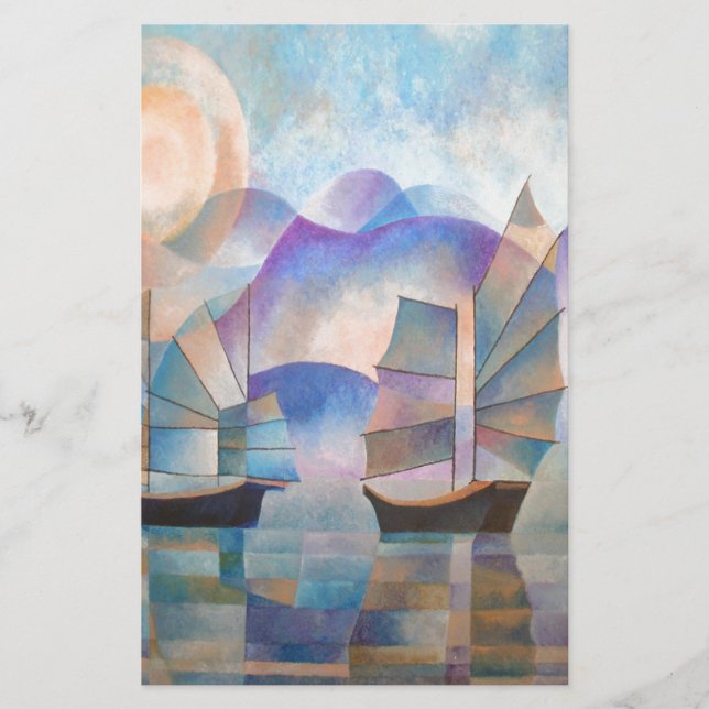 Shades of Tranquillity Oriental Junks Stationery (Front)
