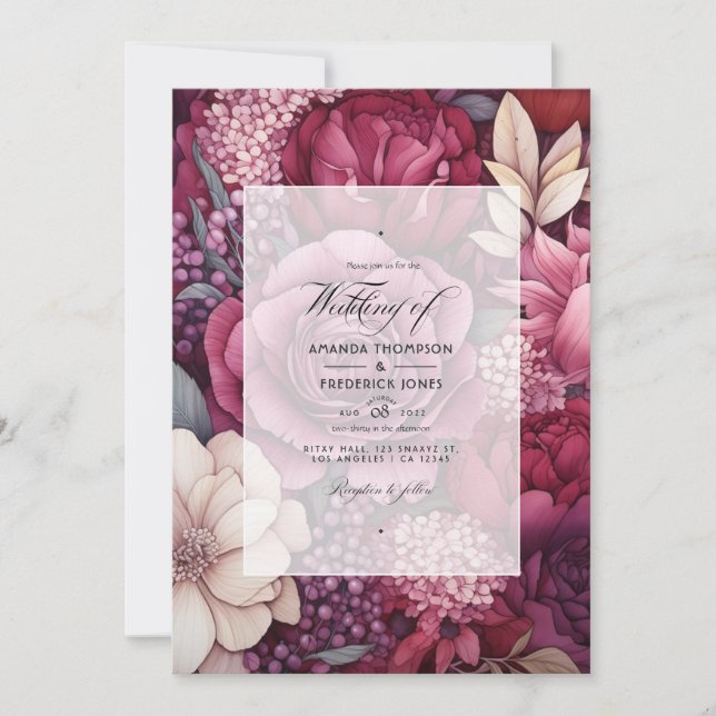 Shades of Wine Floral Wedding Invitation (Front)