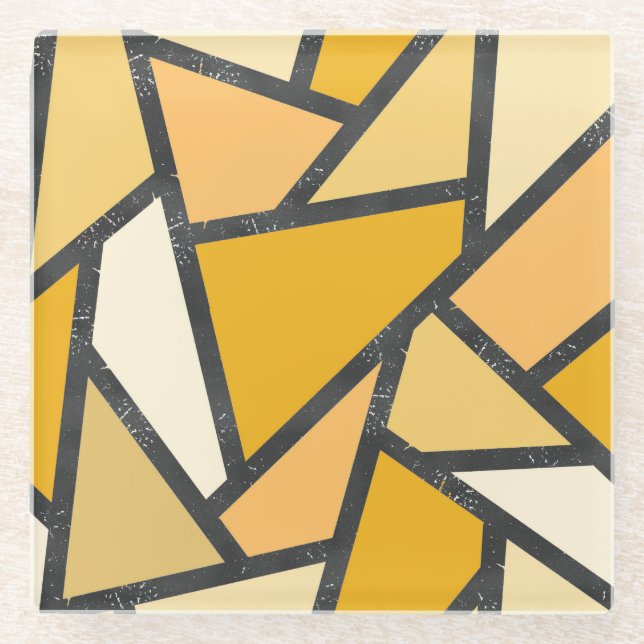 Shades of yellow stained glass pattern coaster (Front)