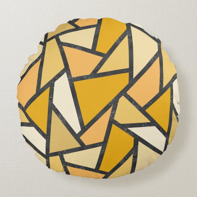 Shades of yellow stained glass pattern round cushion (Front)