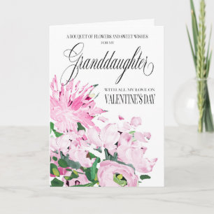 Shades Pink Floral Bouquet Valentine Granddaughter Card