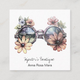 *~*  Shades Sun Glasses AP57 Boho QR Retro Flowers Square Business Card