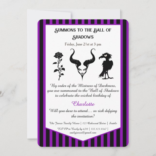 Shadow Ball Dark Fantasy Birthday Design Script Invitation (Front)
