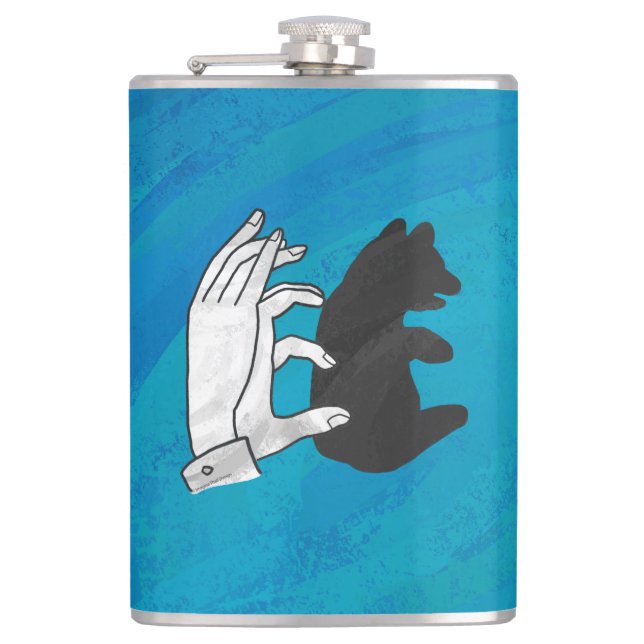 Shadow Bear Cub On Blue Hip Flask (Front)