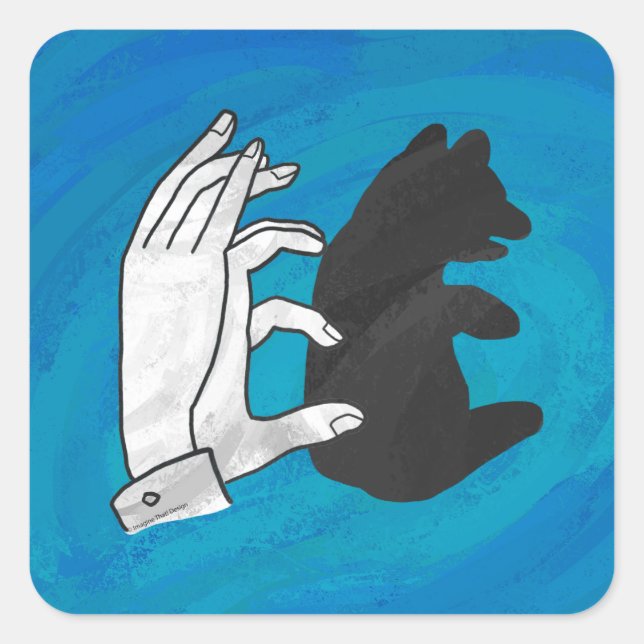 Shadow Bear Cub On Blue Square Sticker (Front)