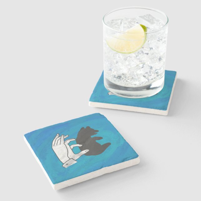 Shadow Bear Cub On Blue Stone Coaster (Side)