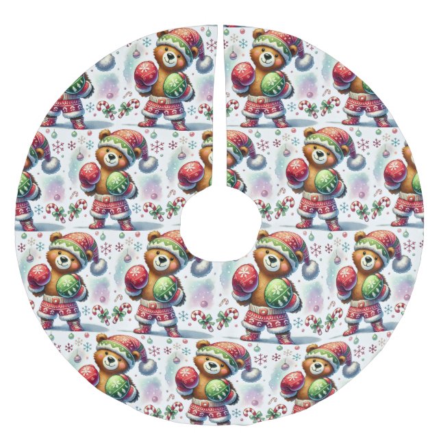 Shadow Boxing Holiday Bear  Brushed Polyester Tree Skirt (Front)