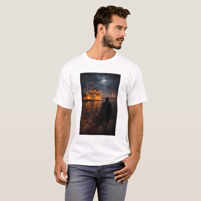 Shadow Figure at Ortaköy Mosque & Bosphorus Bridge T-Shirt (Front Full)