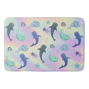 Shadow fish seal whale on gradient galaxy  bath mat
