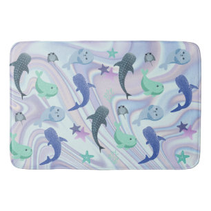 Shadow fish seal whale on gradient galaxy  bath mat