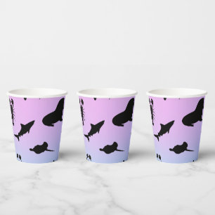 shadow fish shark sea creatures on gradient ocean  paper cups