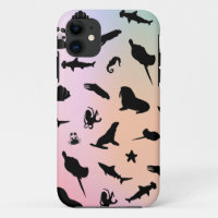 shadow fish shark seal whale crab on galaxy ocean