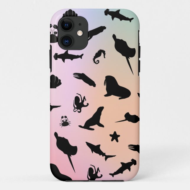 shadow fish shark seal whale crab on galaxy ocean  Case-Mate iPhone case (Back)