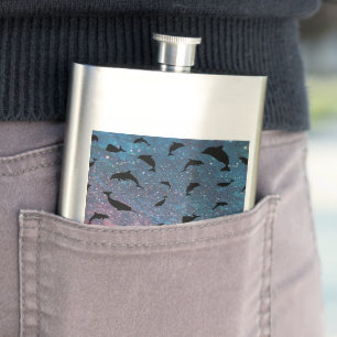 Shadow fish shark whale gradient colourful galaxy hip flask