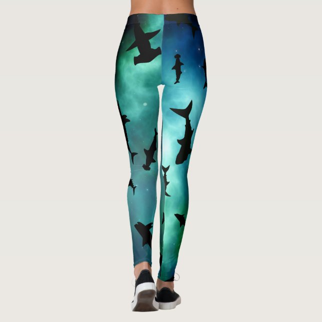 Shadow fish shark whale gradient colourful galaxy leggings (Back)