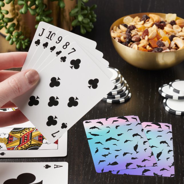 Shadow fish shark whale gradient colourful galaxy playing cards (In Situ)