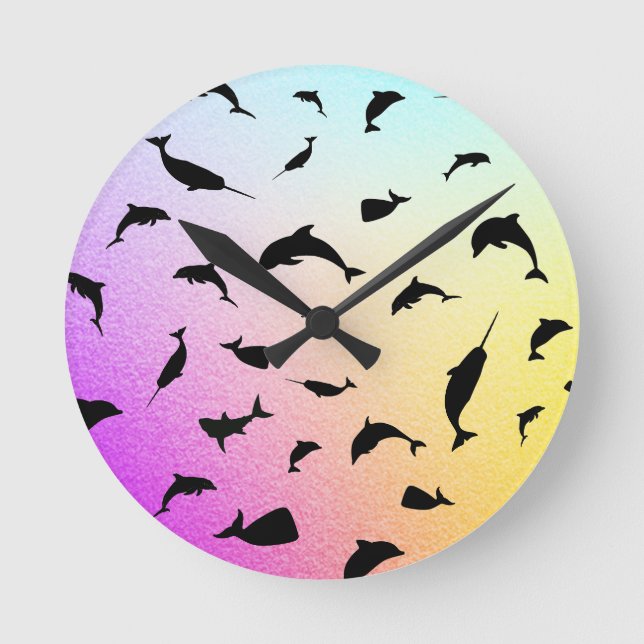 Shadow fish shark whale gradient colourful galaxy round clock (Front)