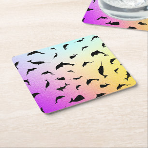 Shadow fish shark whale gradient colourful galaxy square paper coaster