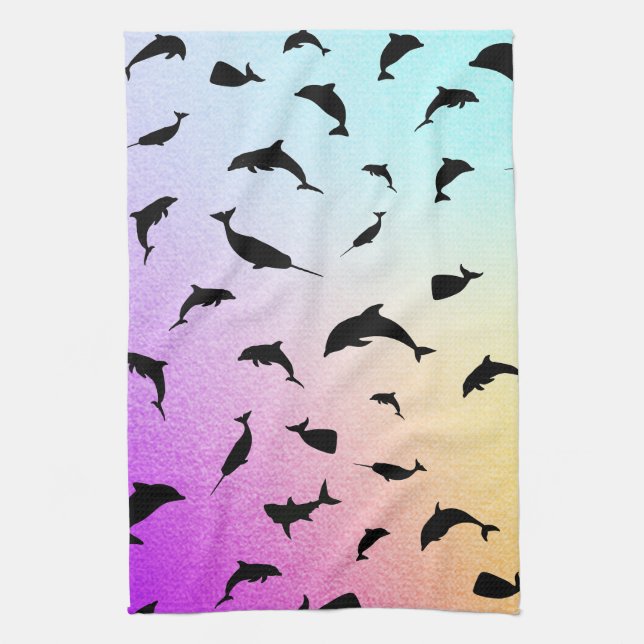 Shadow fish shark whale gradient colourful galaxy tea towel (Vertical)