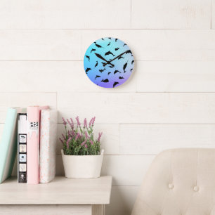 shadow fish shark whale gradient rainbow ocean round clock