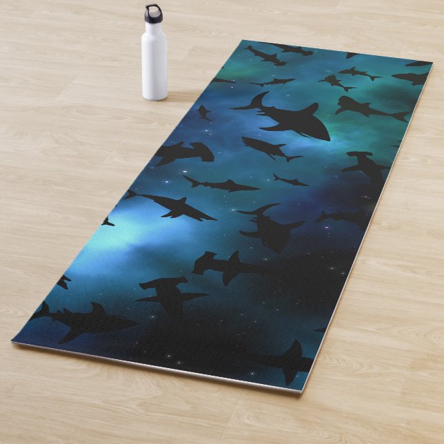 Shadow fish shark whale on gradient galaxy Aqua Yoga Mat (In Situ)